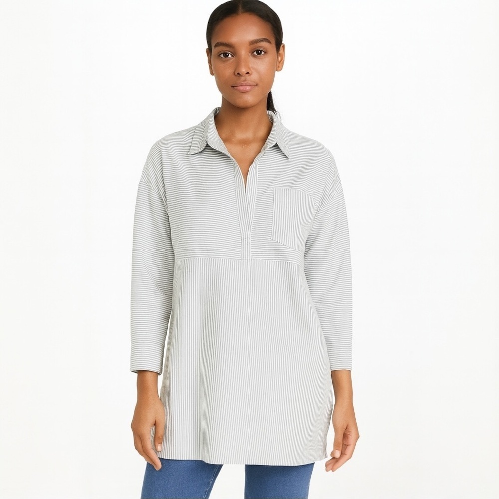 Mazik Light Gray White Striped Oversized Blouse - Size Small - Large